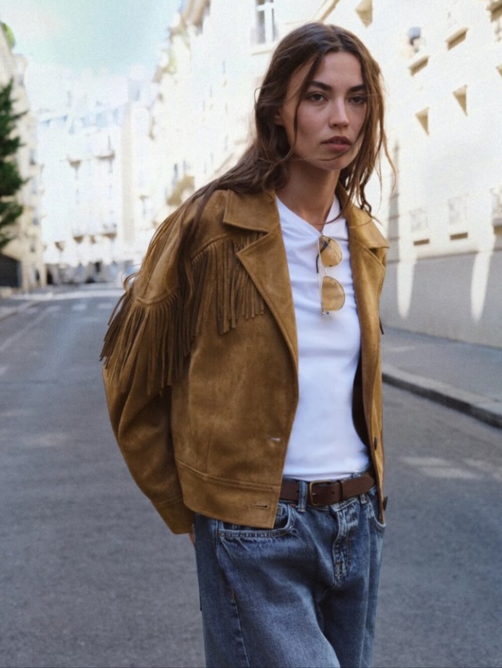 Fringed Faux Suede Jacket in Tan - Women's Jacket & Coat